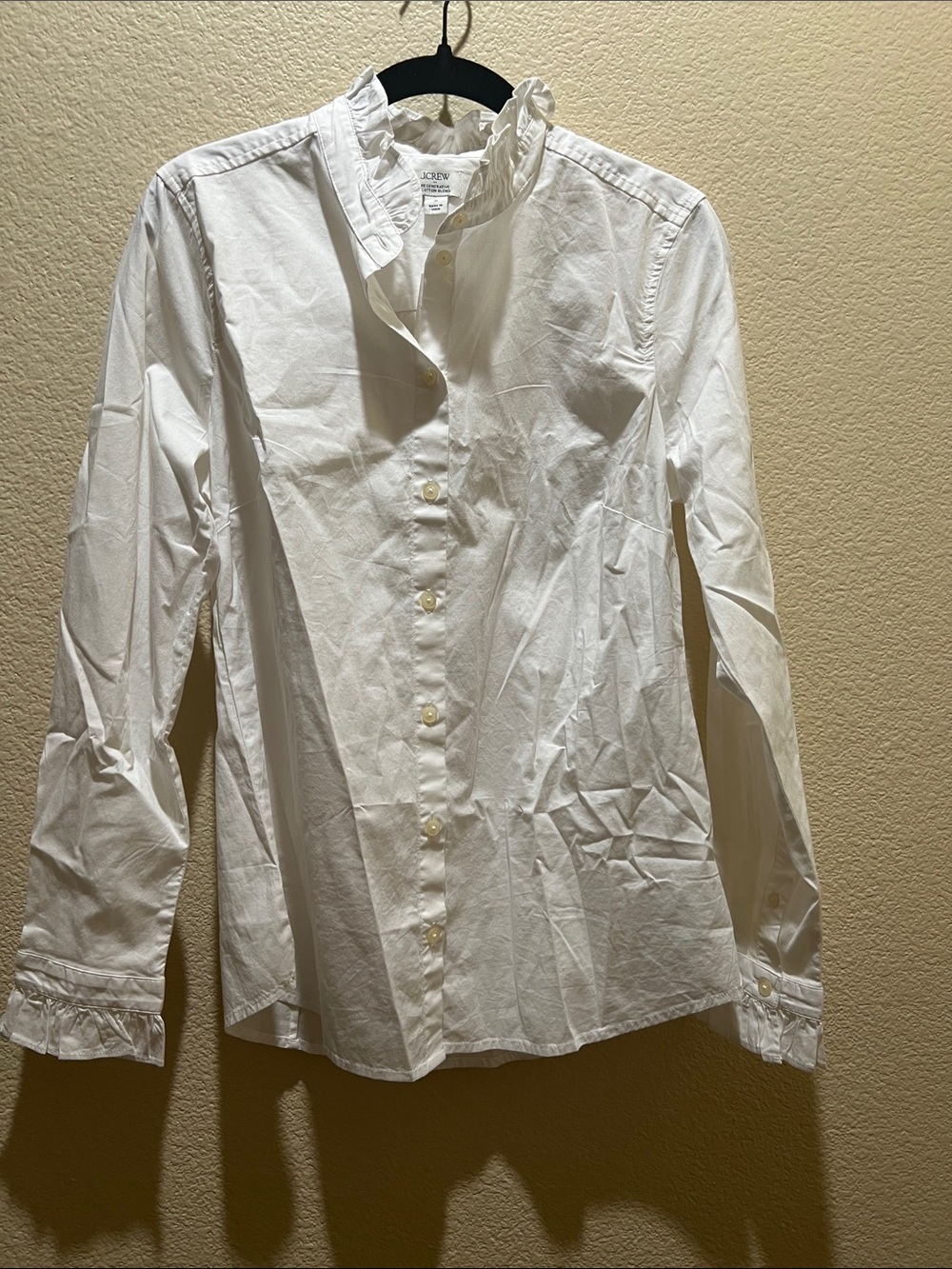 J. Crew White Ruffle-Cuff Button Shirt